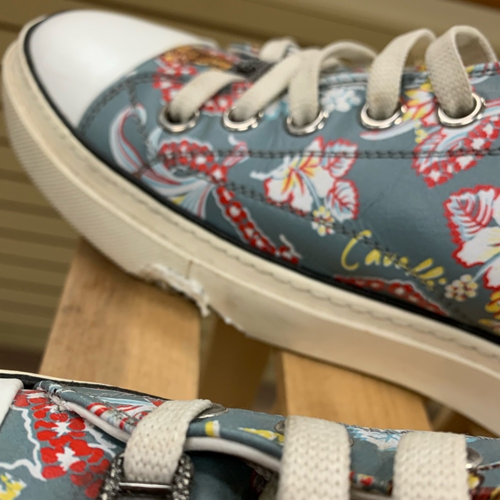 Roberto Cavalli Floral Low Leather Sneakers Sz 45 - Picture 6 of 15
